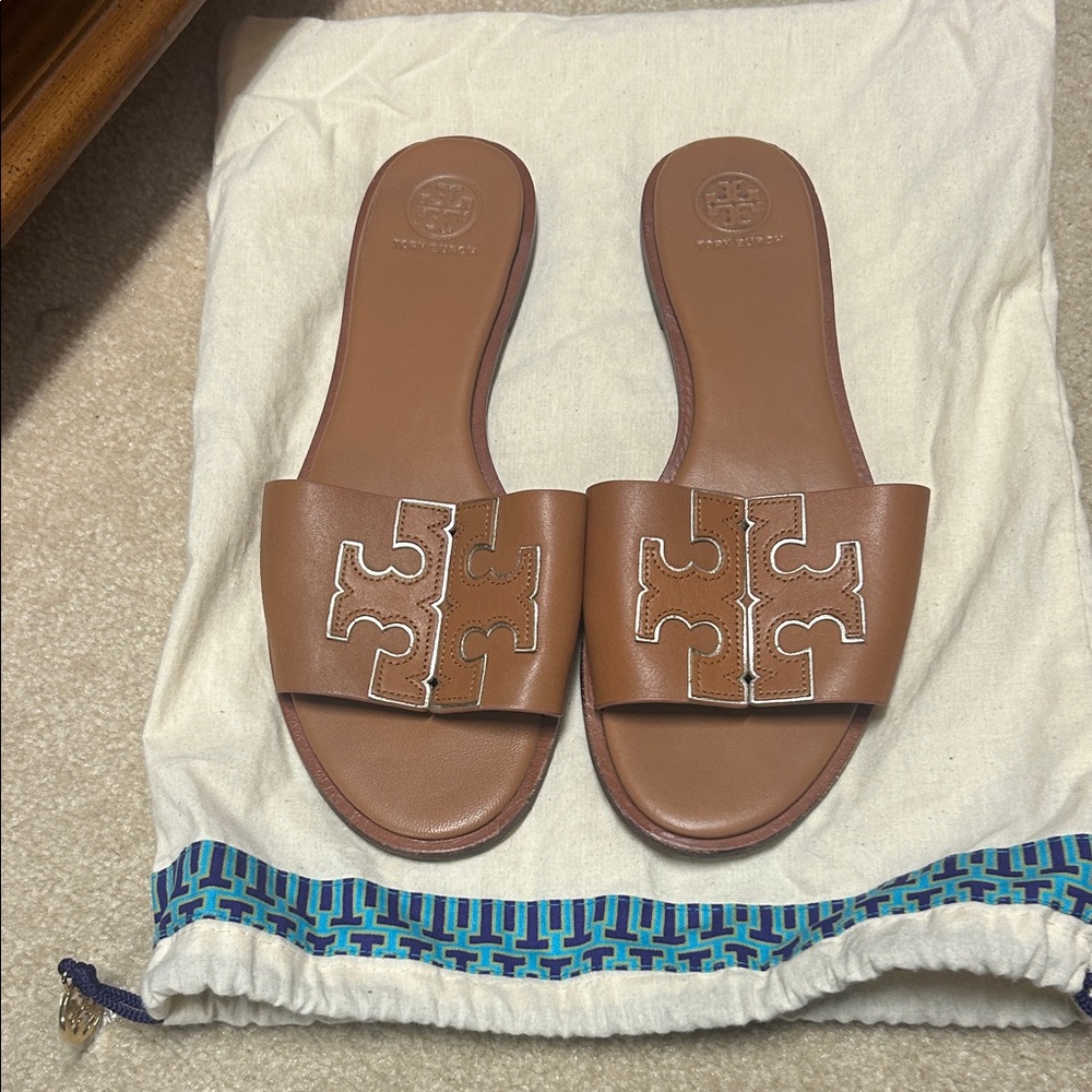 Tory Burch Tan Leather Slides